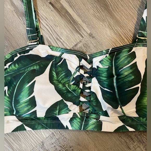 2 Piece Bikini Bathing Suit Green Leaf Print High-Waisted Ruched Woman's 18W - Picture 7 of 10